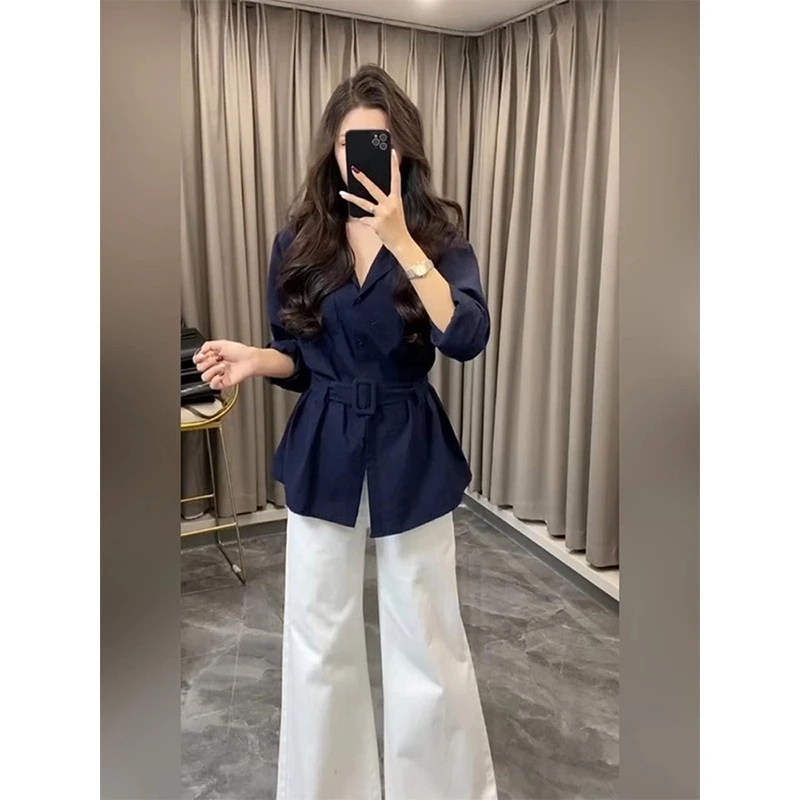 秋季重要场合小衫黑色收腰长袖衬衫极简风赫本风法式小众气质上衣