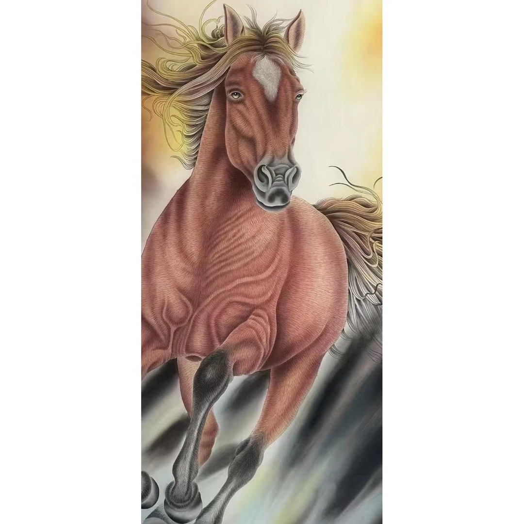 纯手工骏马壁画客厅玄关卧室床头招财装饰画