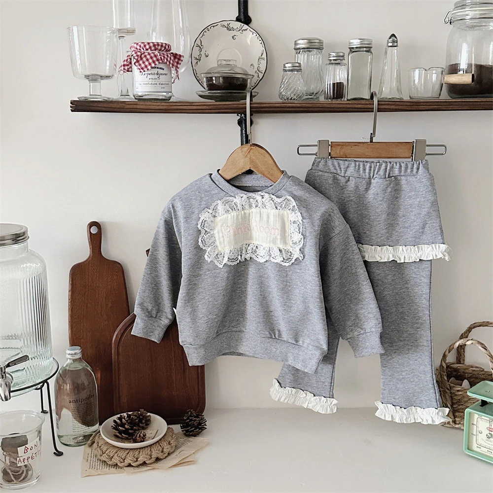 INS款春秋婴幼童甜美风卫衣采边裤男女宝宝休闲长袖套装