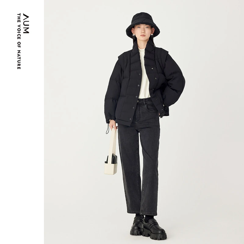 【达人专属】AUM/噢姆可拆卸两穿休闲抽绳短款羽绒黑色鹅绒服