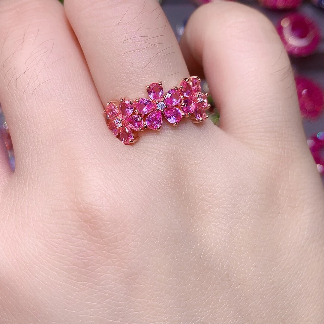 戒指彩色蓝宝石银S925镶嵌