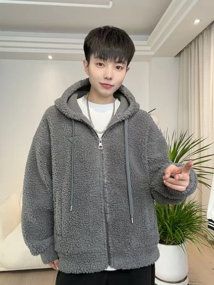【加厚】2025秋冬男女同款重磅加绒加厚分子绒羊羔毛连帽外套W-779