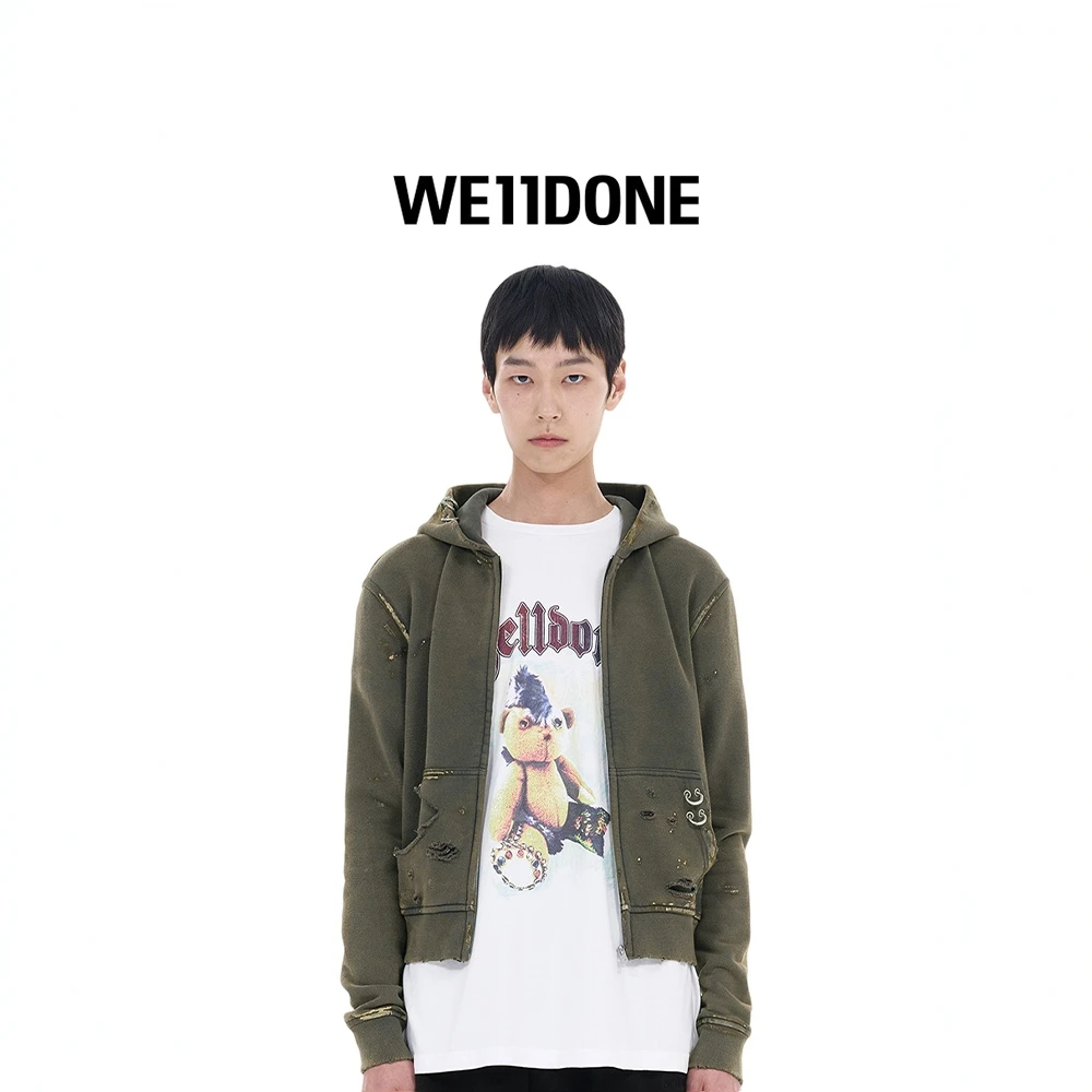 【甄选六折】WE11DONE做旧拉链连帽卫衣外套25-821