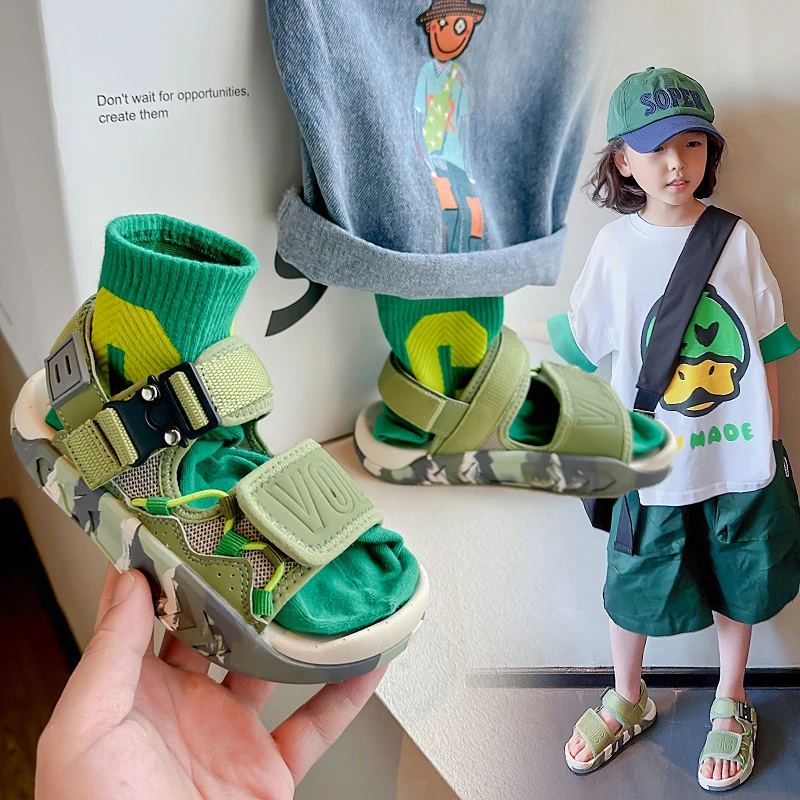 男童鞋迷彩凉鞋2025夏季新款女童休闲鞋韩版中大童包软底沙滩鞋