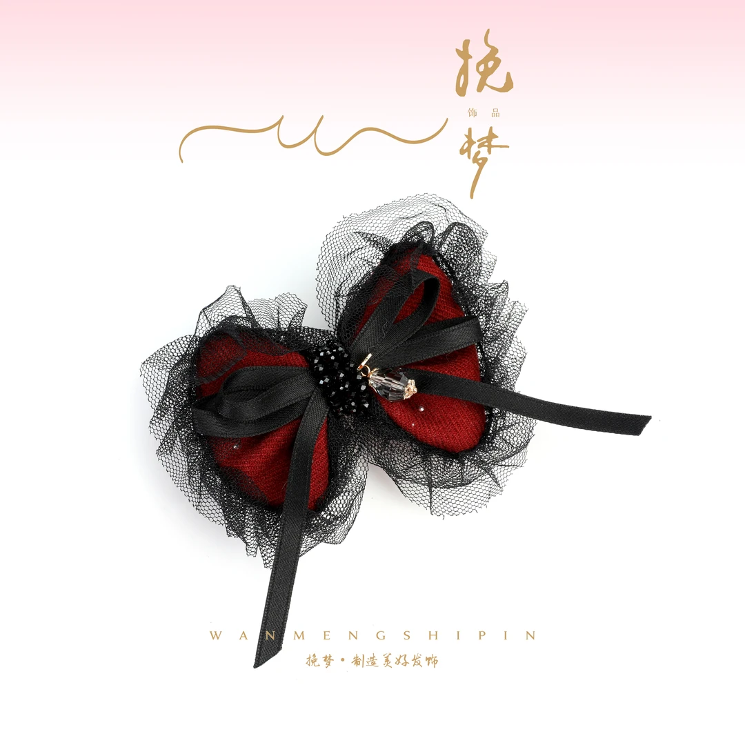 【小魔仙】新款精致红色蝴蝶结黑网纱边时尚八公分压夹WM-1382