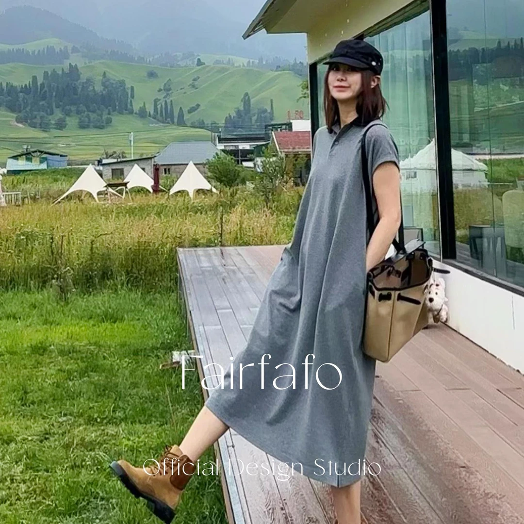 【POLO翻领连衣裙】QZEL56177夏季新款宽松慵懒感显瘦户外连衣裙