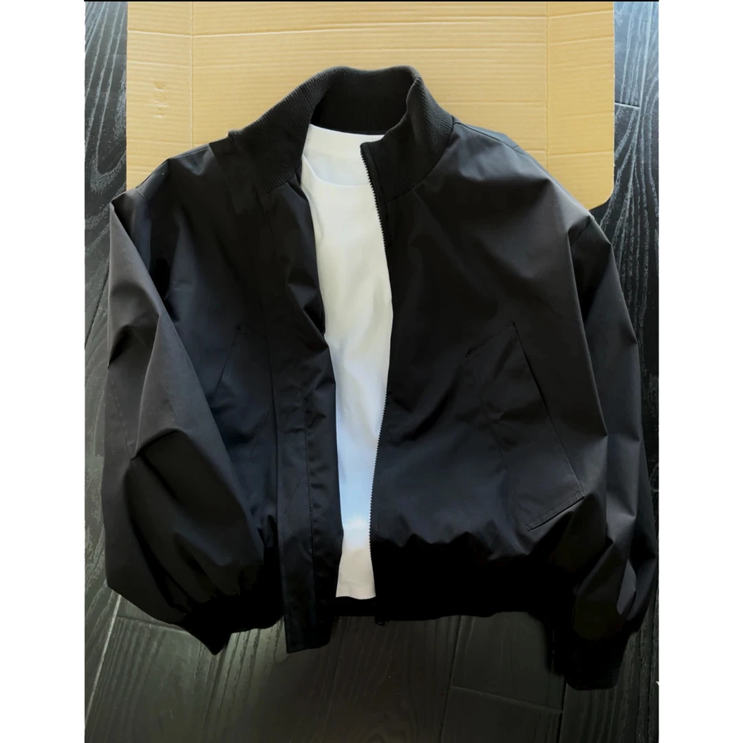黑色立领短款飞行夹克男款秋季美式高级感外套cleanfit痞帅棒球服