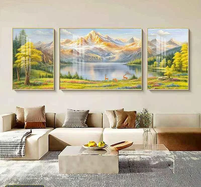 现代轻奢晶瓷客厅装饰画高级感沙发背景墙三联组合挂画