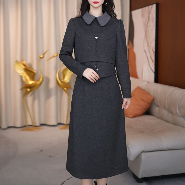 连衣裙显瘦气质长袖时尚名媛中长款修身秋冬长袖轻奢时尚女装春款