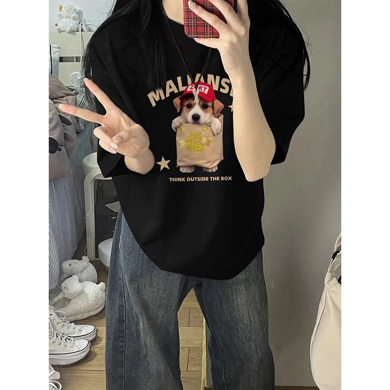 胖mm300斤夏季美式潮牌黑色短袖t恤女2025新款正肩设计感小众上衣