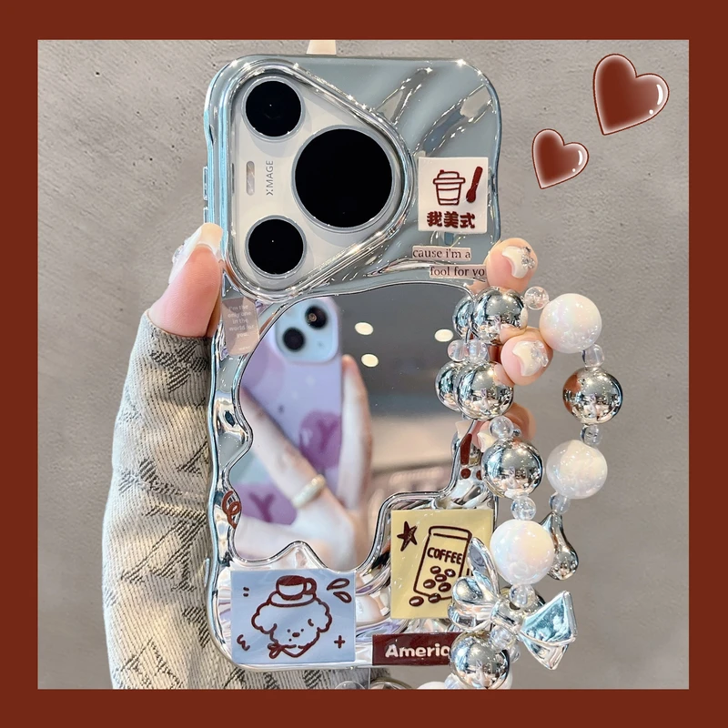 适用华为pura70pro+手机壳创意文字我美式pura80Ultra波浪纹镜面