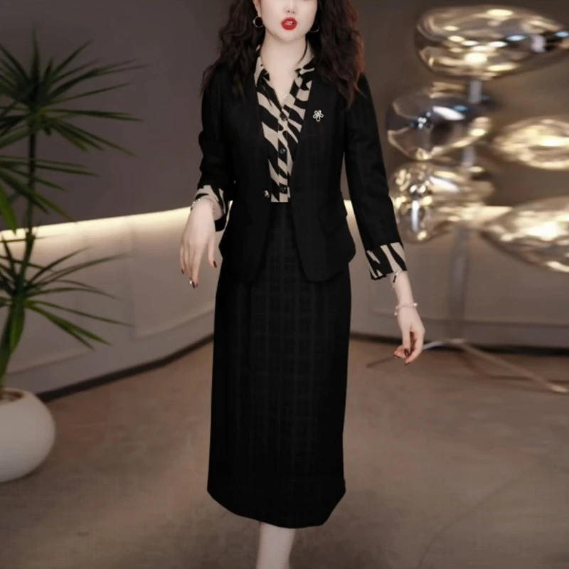 时尚洋气小西装连衣裙两件套2025秋季新款妈妈装修身显瘦套装裙子