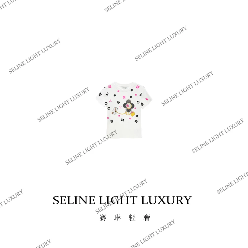 【25C-09】xz2025 SELINE 春季原创轻奢印花简约圆领休闲短袖T恤