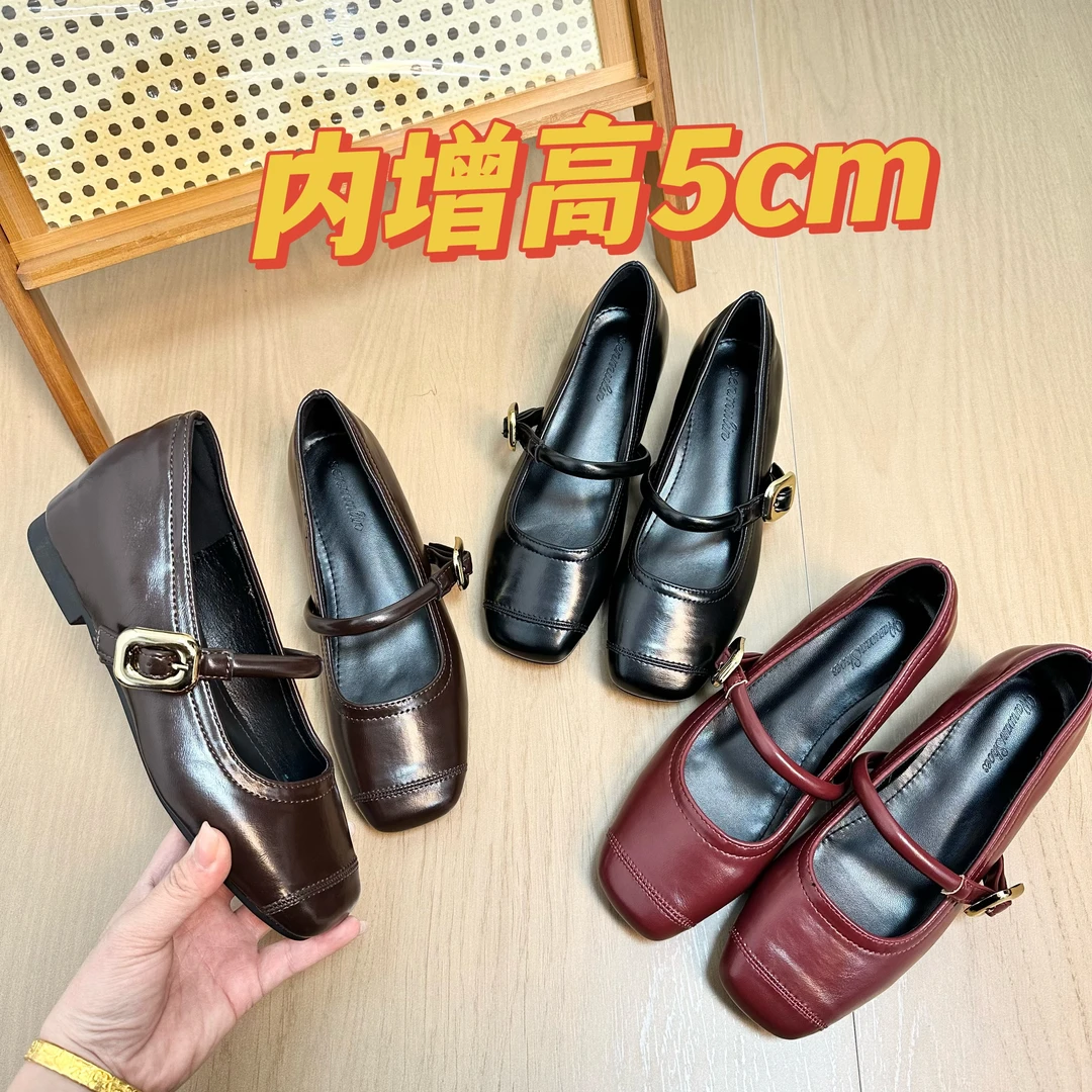 内增高5cm玛丽珍日常温柔风法式平底时尚百搭春季一字带单鞋浅口