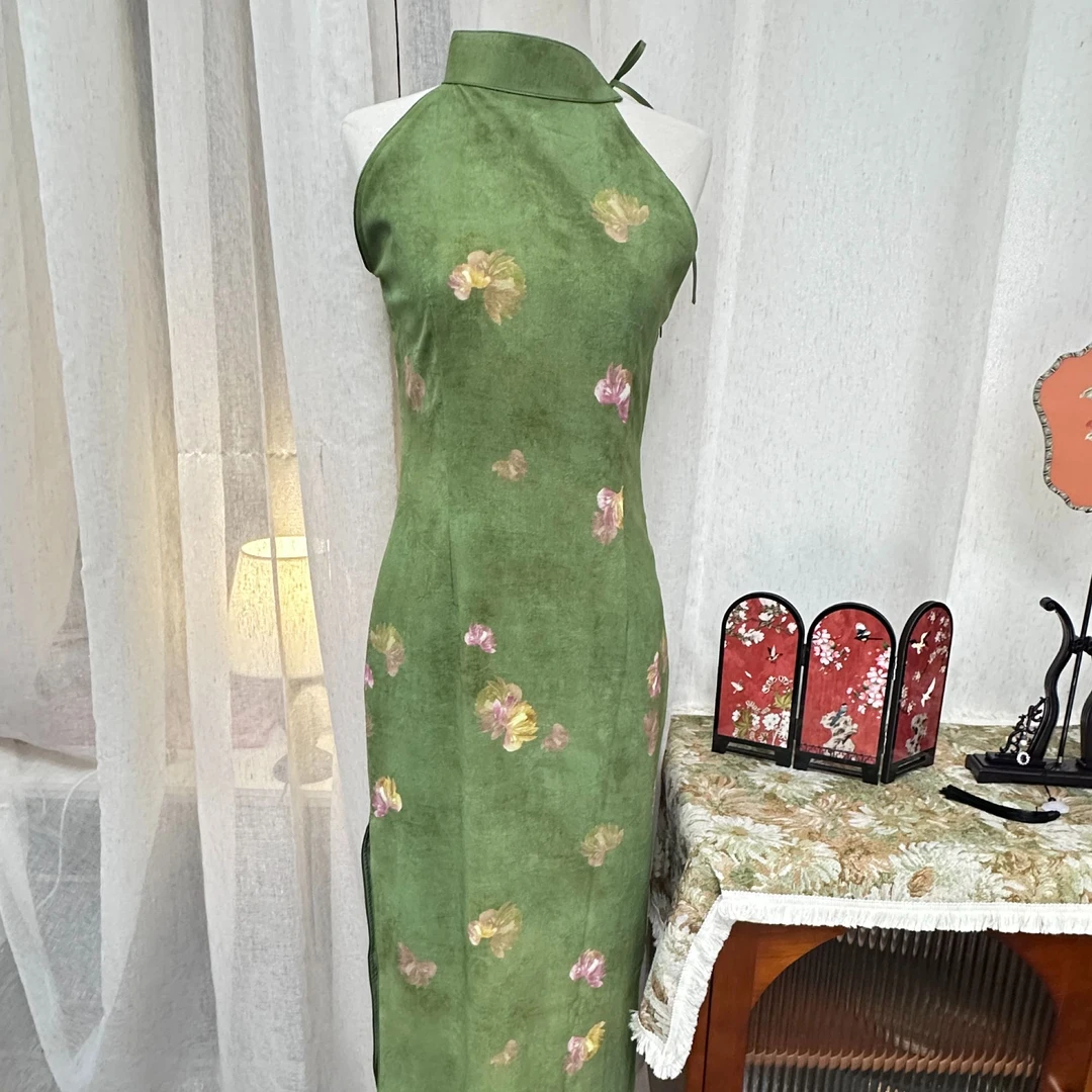【仲夏】缃喜.绝美新中式改良绿色旗袍新款文艺年轻款无袖连衣裙