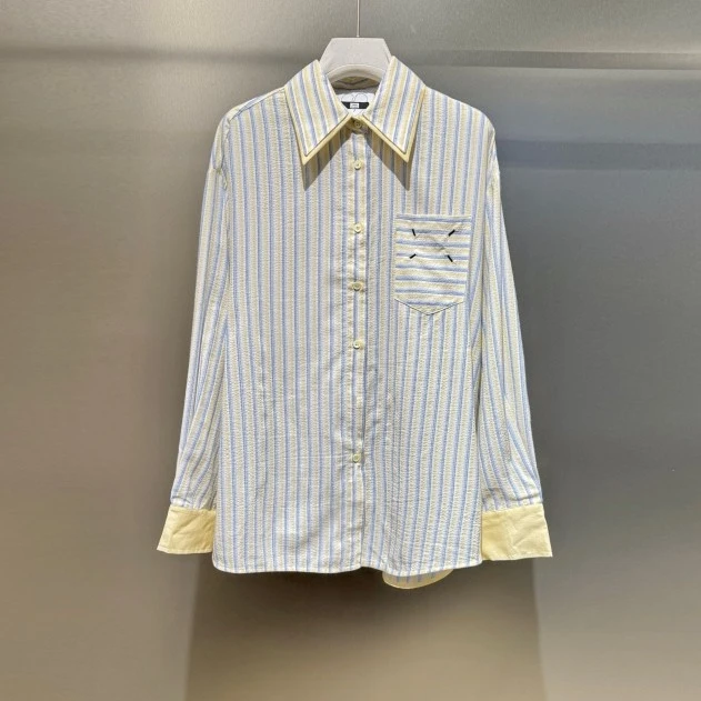 新款翻领长袖条纹衬衫休闲百搭