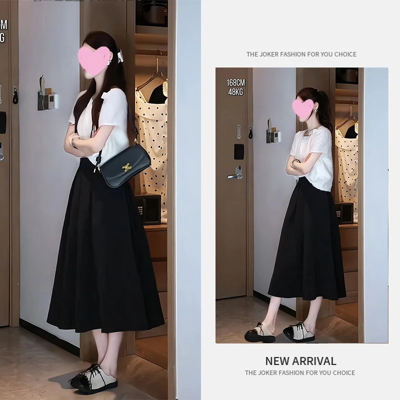 夏季一整套女装2025年新款韩版时尚减龄遮肚短袖上衣半身裙两件套