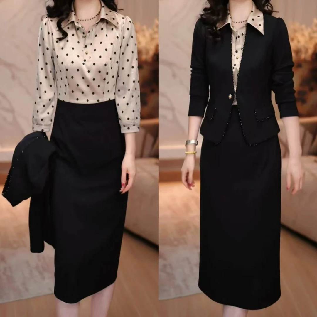 【衣雅严选】8102-2279#新款罗马锦棉外套+弹力缎长袖连衣裙两件