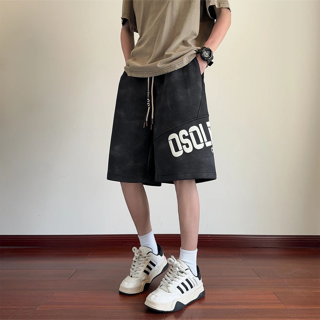 霄桂姿短裤男新款发泡印花青少年休闲五分裤夏季潮流百搭运动中裤