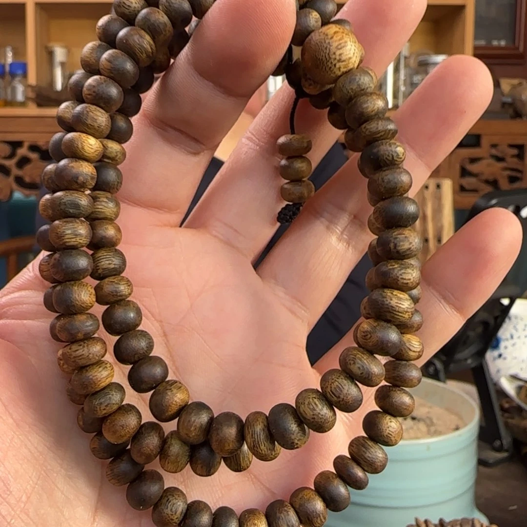 手串沉香奇楠金沙叶算盘珠24克