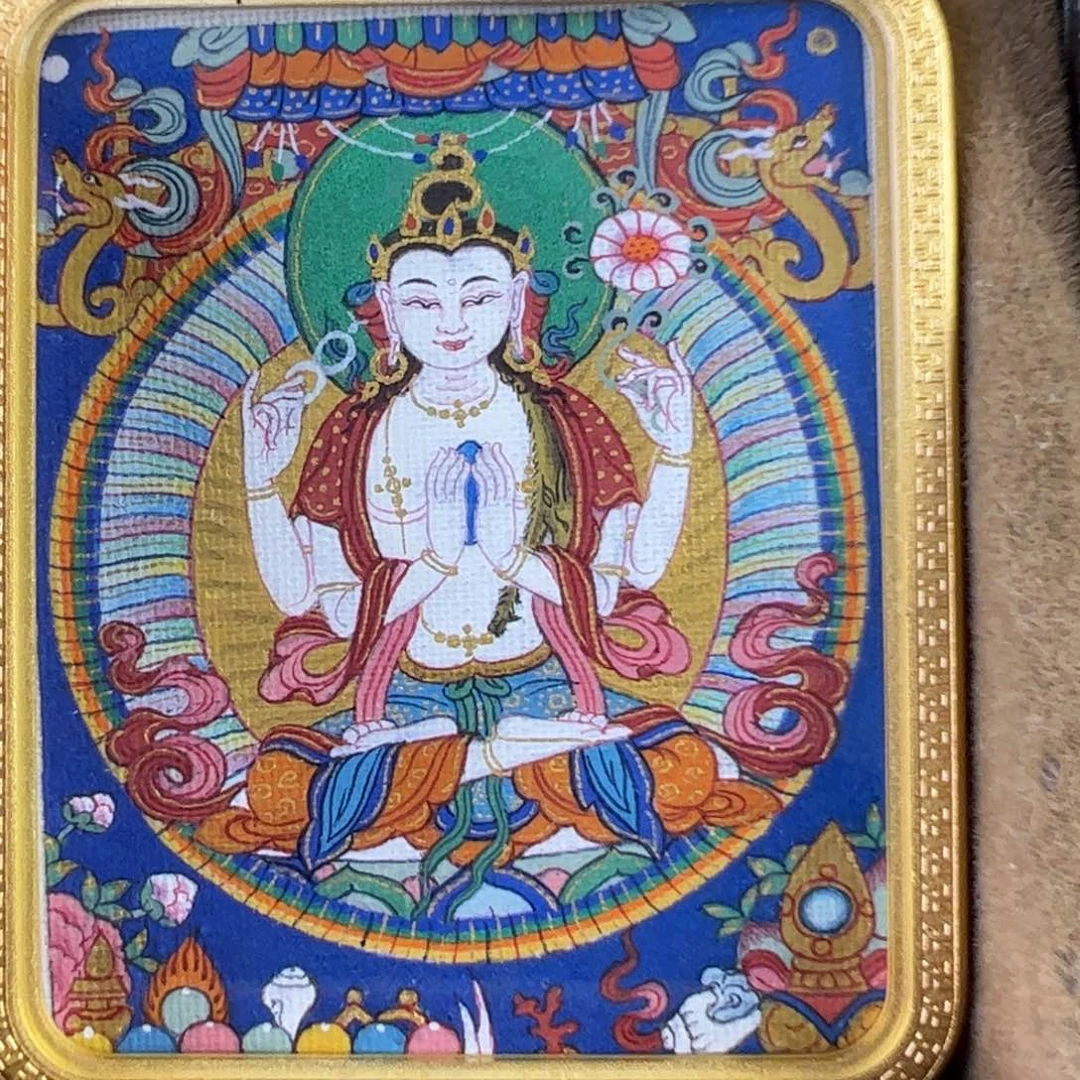 锦***鲤吊坠四臂观音唐卡绘画作品