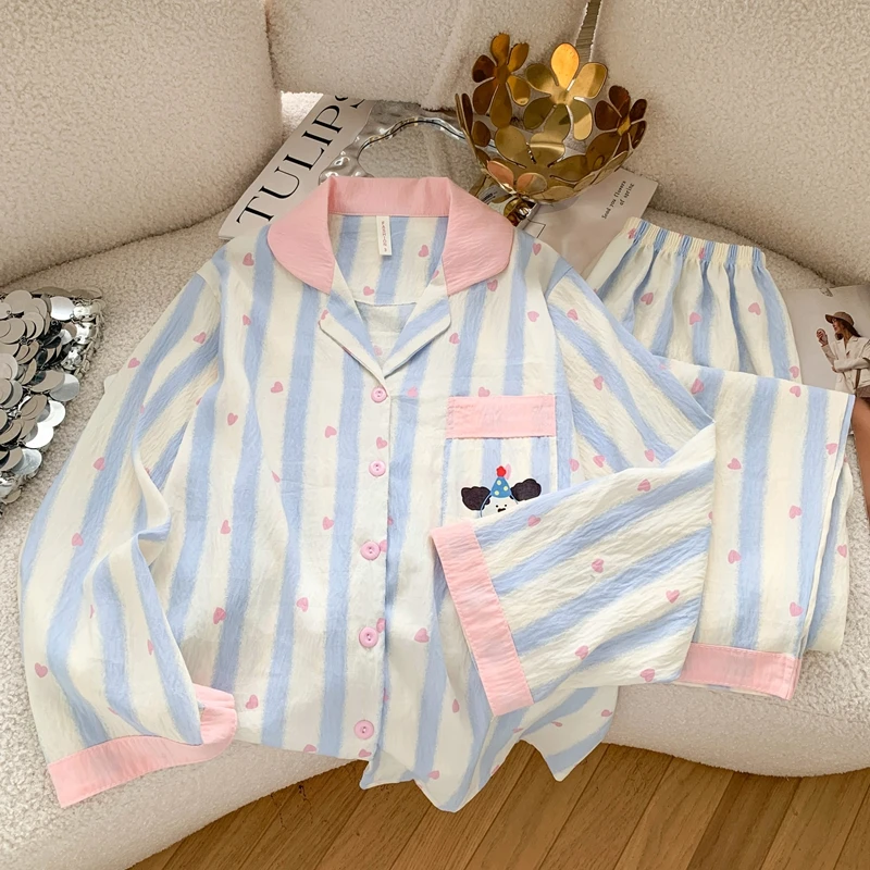 蜜粉腮红｜大码睡衣女款秋冬长袖套装宽松230斤胖mm家居服秋天