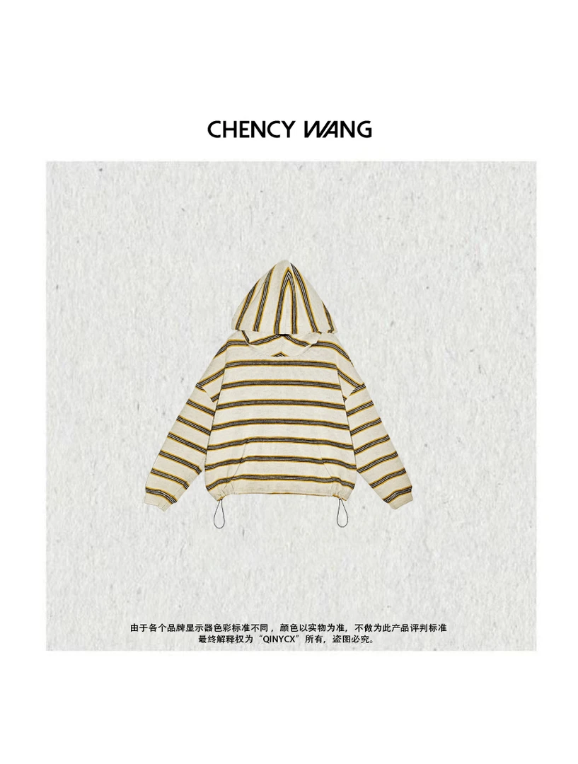 『CHENCY WANG』暮色晨光 秋冬原创百搭撞色条纹帽衫