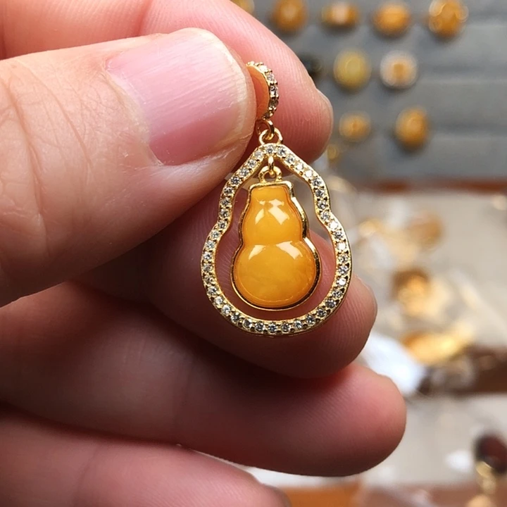 琥珀银S925镀金镶嵌吊坠(不含链)吊坠6