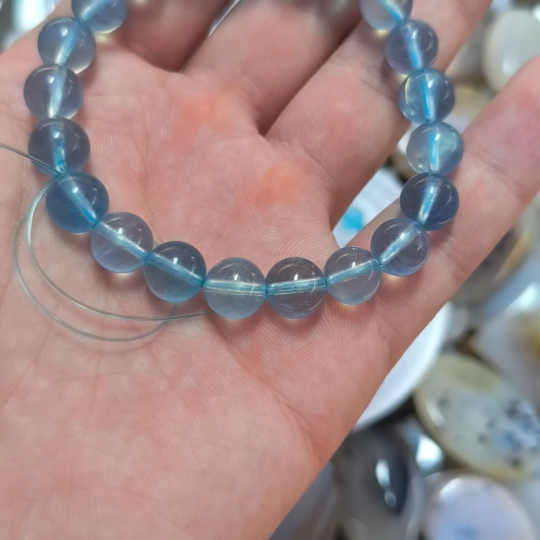 银S925镶嵌紫晶东海水晶大集手串蓝色