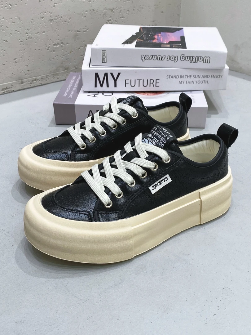 6738-1 韩版厚底百搭爆裂纹板鞋女圆头系带单鞋学生运动休闲鞋