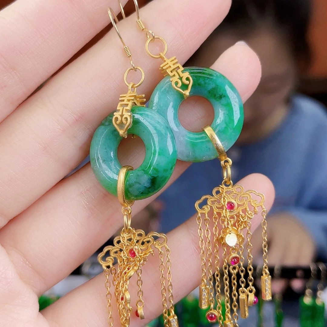 翡翠银S925镶嵌耳饰