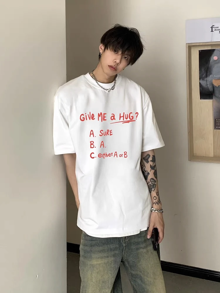 重磅纯棉短袖t恤男生夏季国潮流美式高街休闲宽松圆领半袖上衣ins