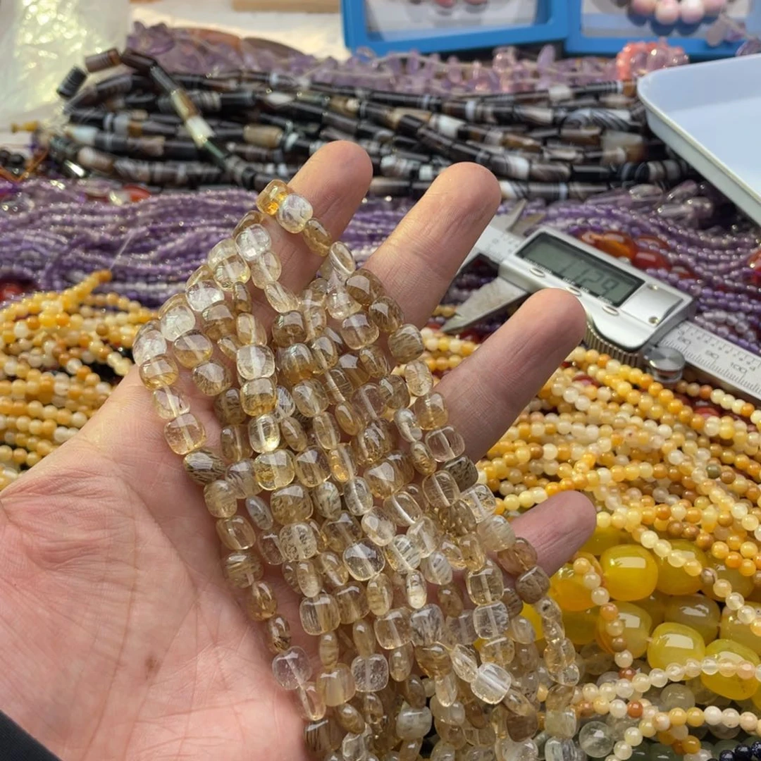 玛瑙/玉髓珠宝半成品未镶嵌两条装8mm黄兔毛方片