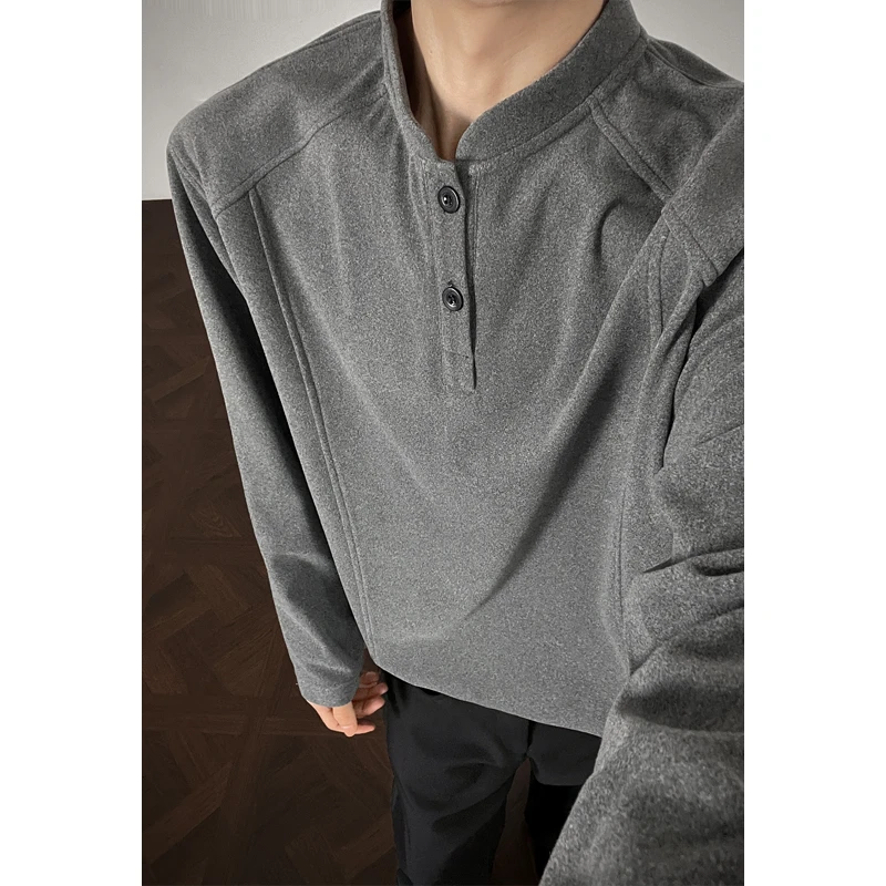 亨利领解构boxy德绒长袖t恤打底衫男款秋冬潮牌宽松保暖内搭上衣