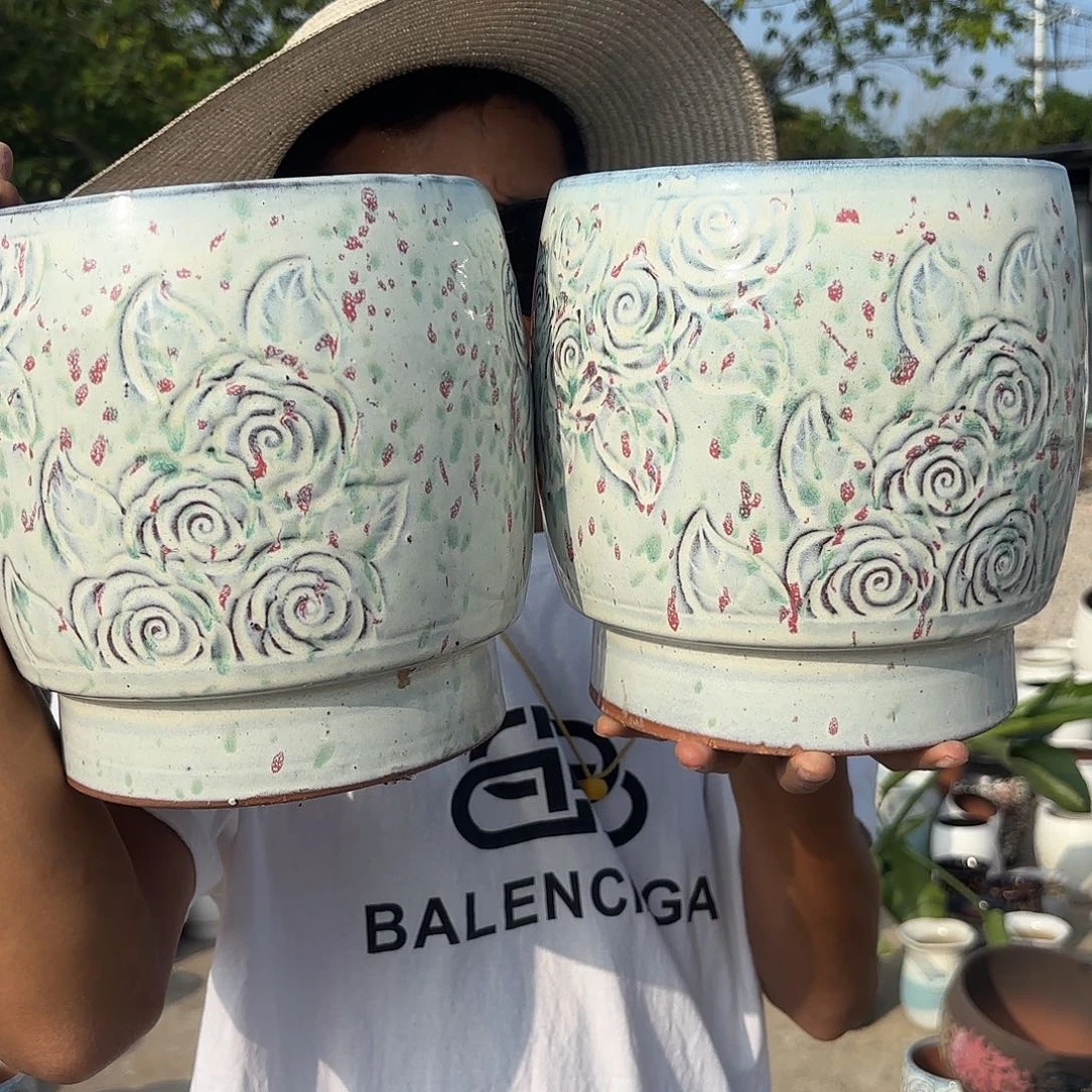 紫砂花盆玫瑰两个口径 啊20高度20