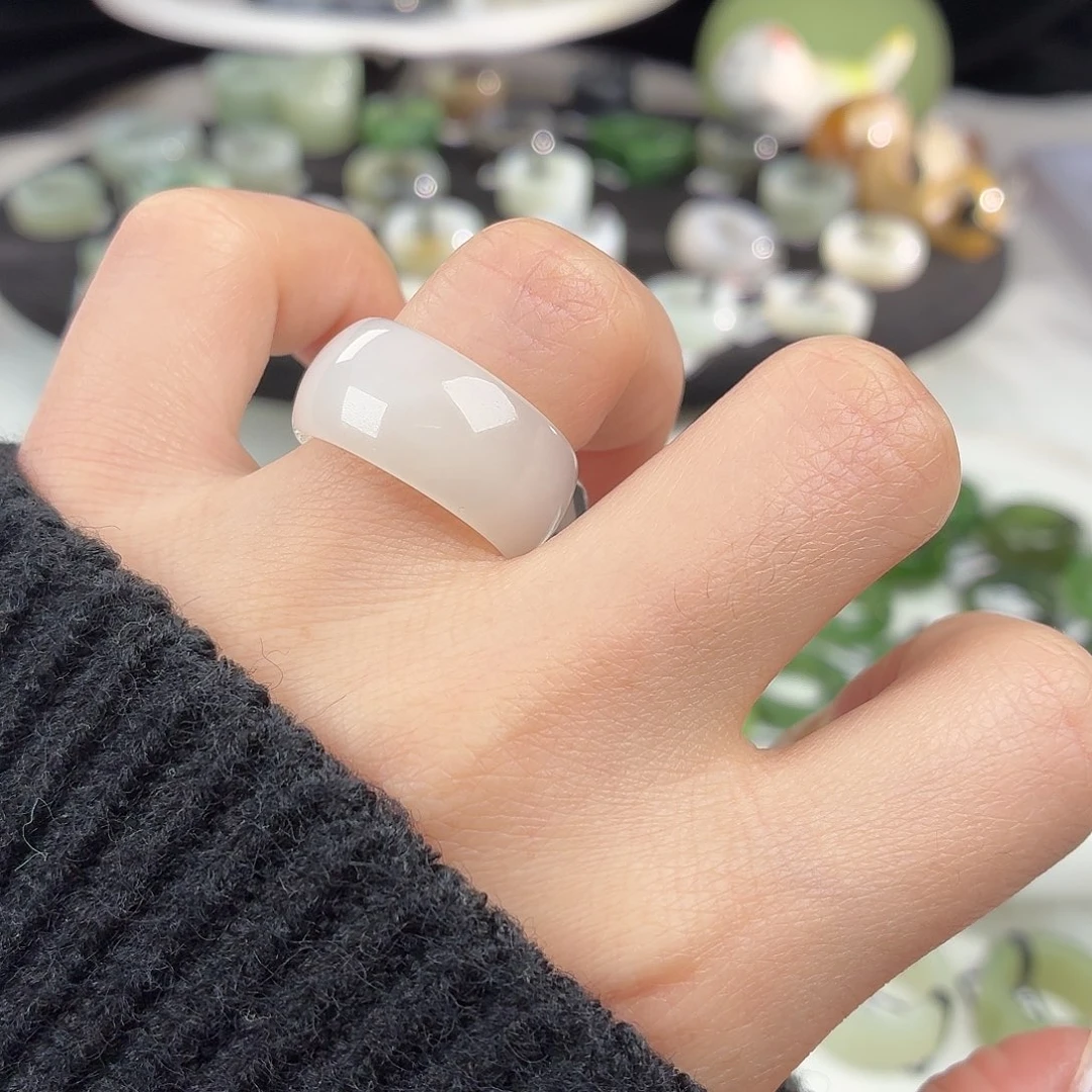 和田玉未镶嵌戒指S118冰白轮胎17.2