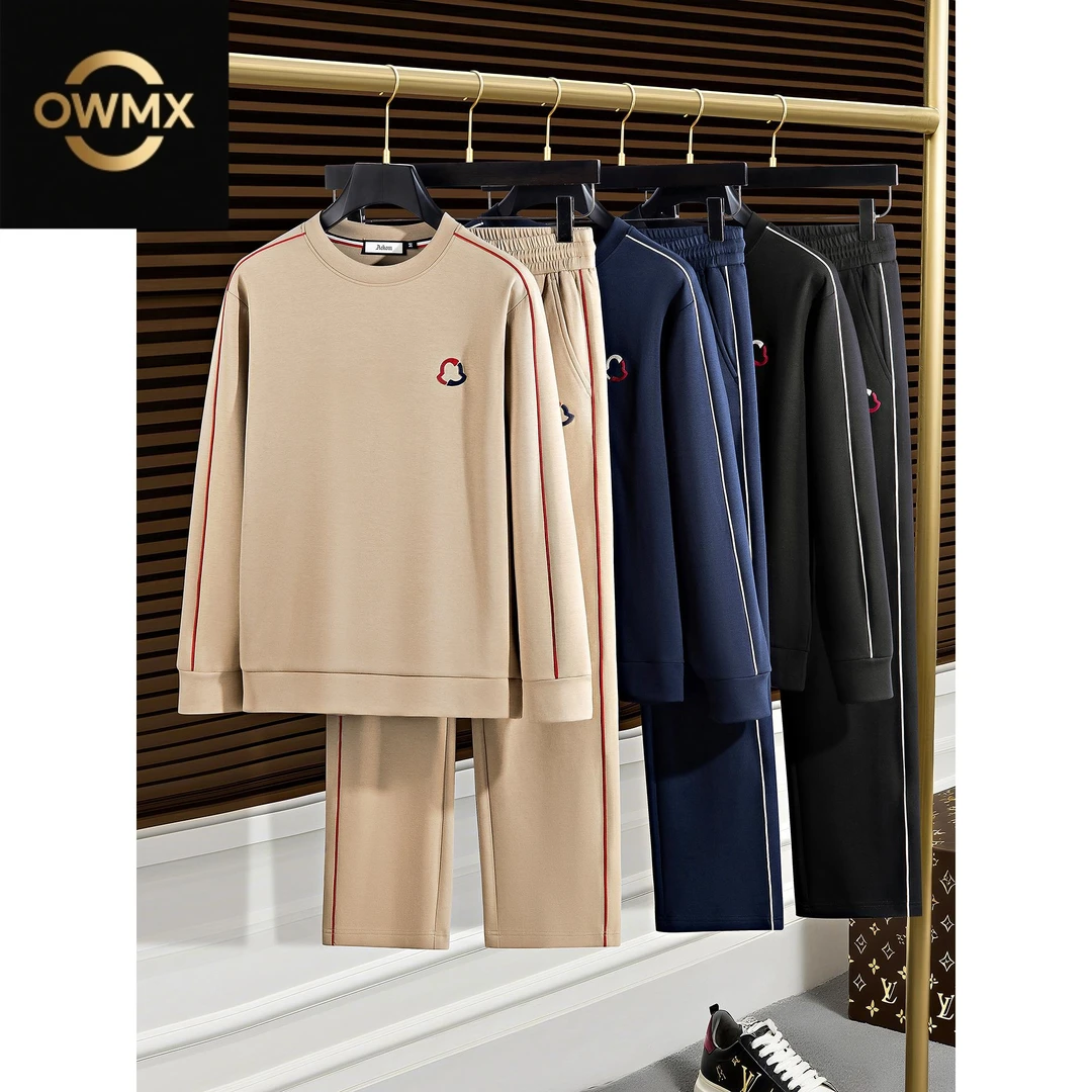 秋季高端时尚撞色拼接卫衣两件套柔软空气层男士潮牌休闲运动套装