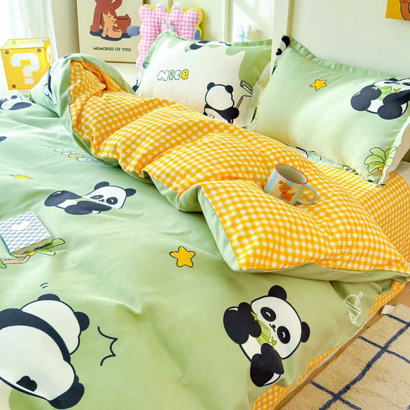 四件套春夏简约磨毛印花亲肤床上用品学生宿舍家用被罩床单三件套