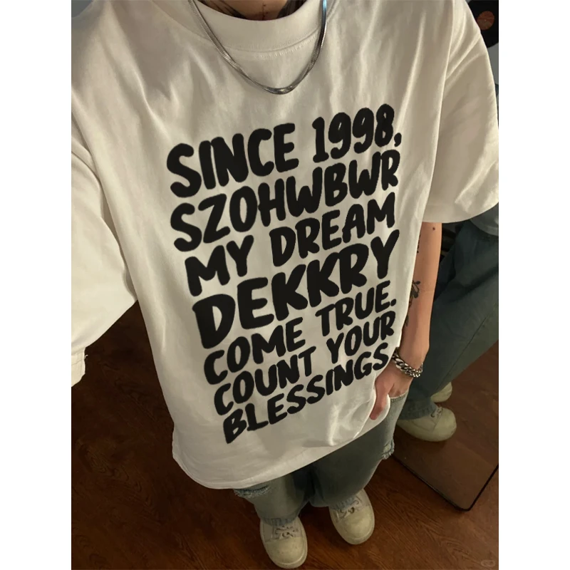 labzaa美式创意复古字母印花纯棉短袖T恤男女夏季ins潮牌宽松上衣