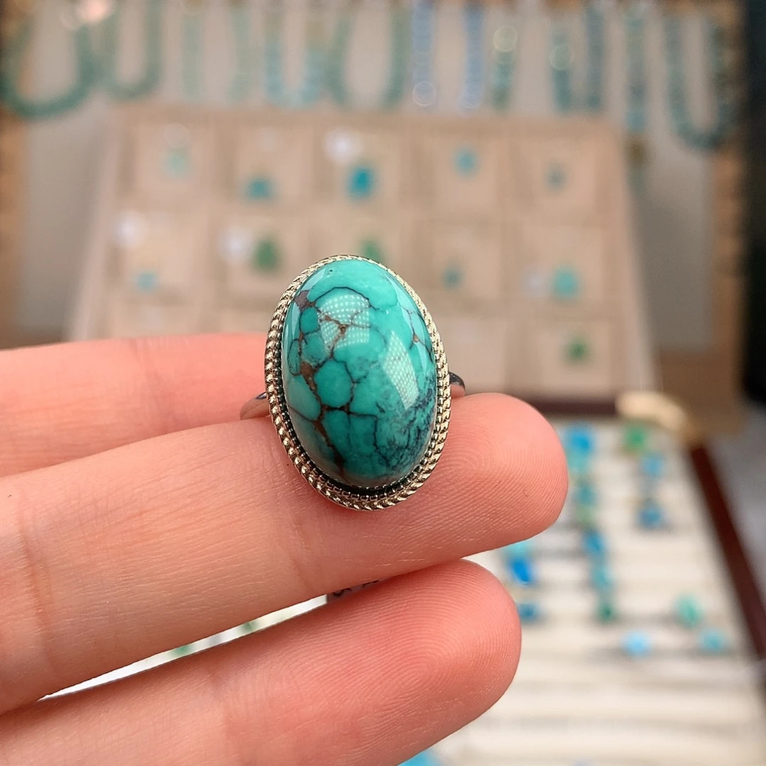 热***活绿松石银S925镶嵌戒指