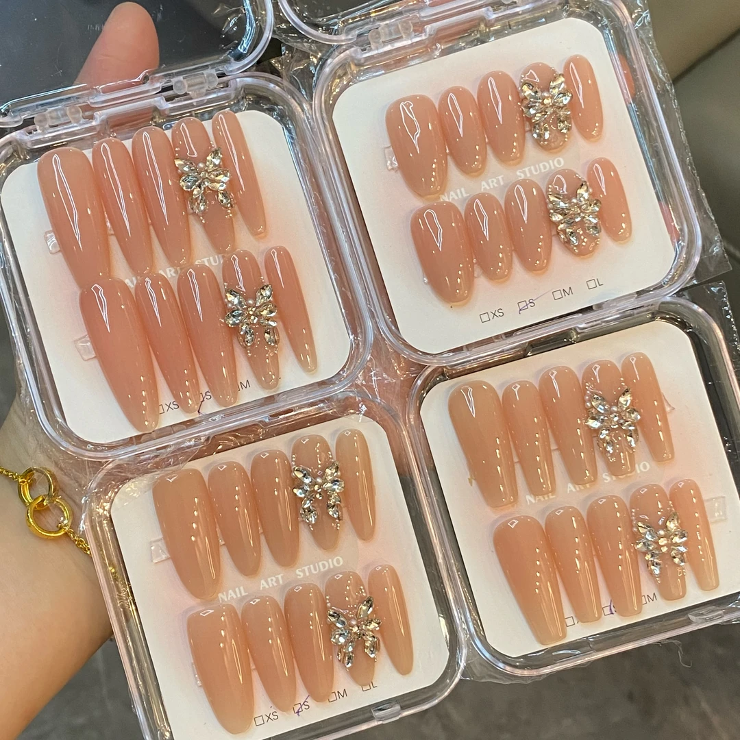 2025新款纯手工穿戴甲新款 裸色蝴蝶