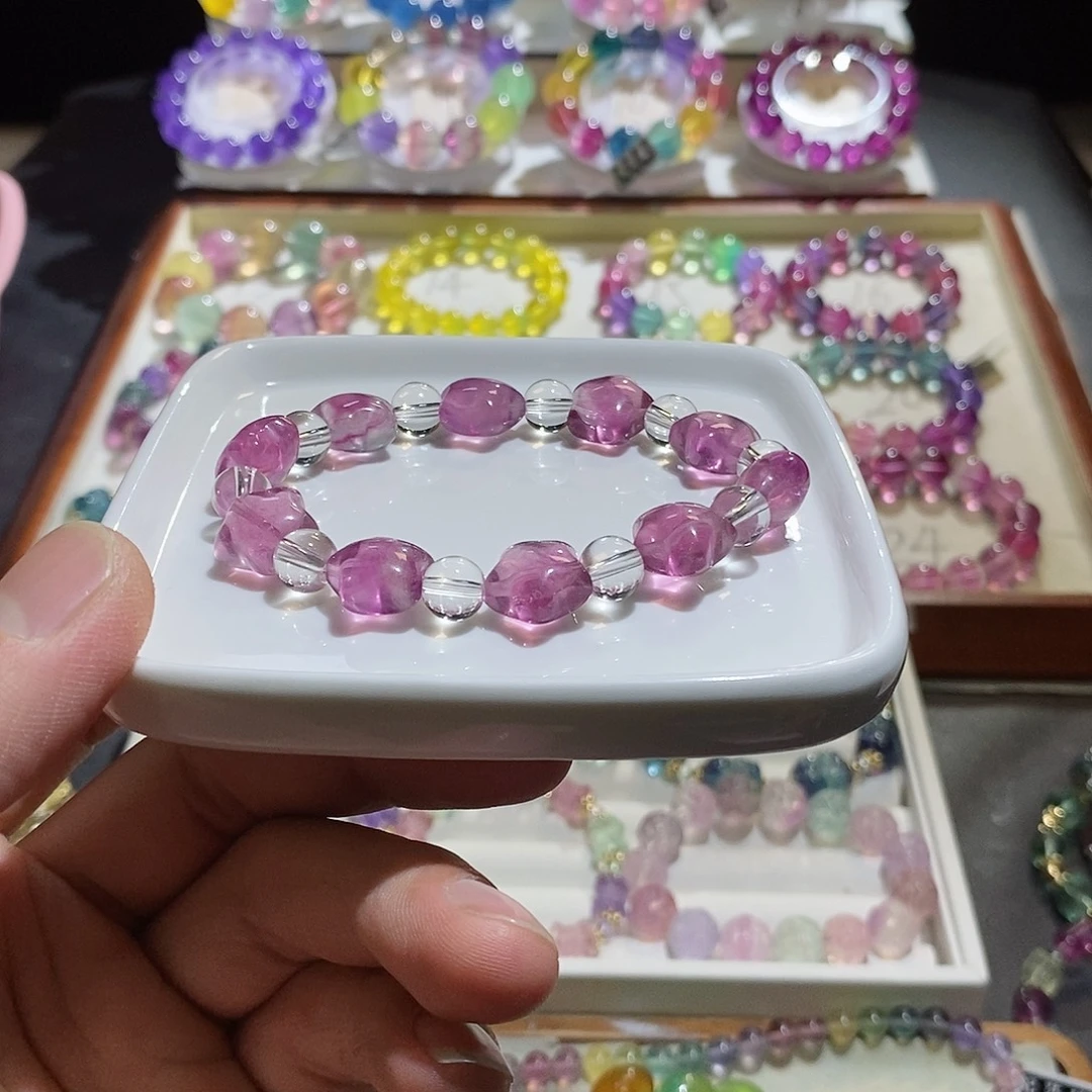 水晶未镶嵌手链紫粉五角星14mm