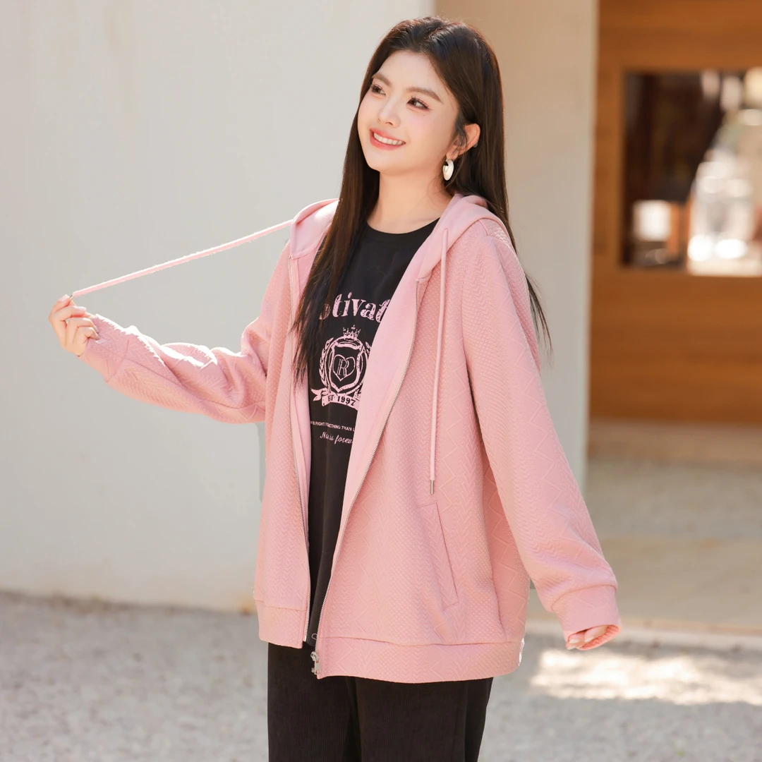 【新款肌理感提花针织连帽外套】MsShe大码女装上衣A~M2501016