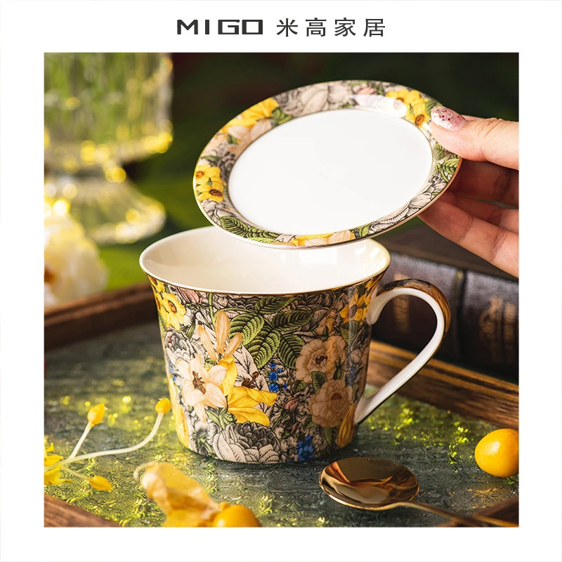 【米高家居】花韵陶瓷马克杯早餐杯家用喝水杯办公室茶杯高档情侣