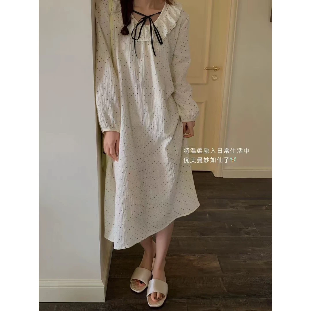 杜小宅～荷叶丝带纯棉纱睡裙2504