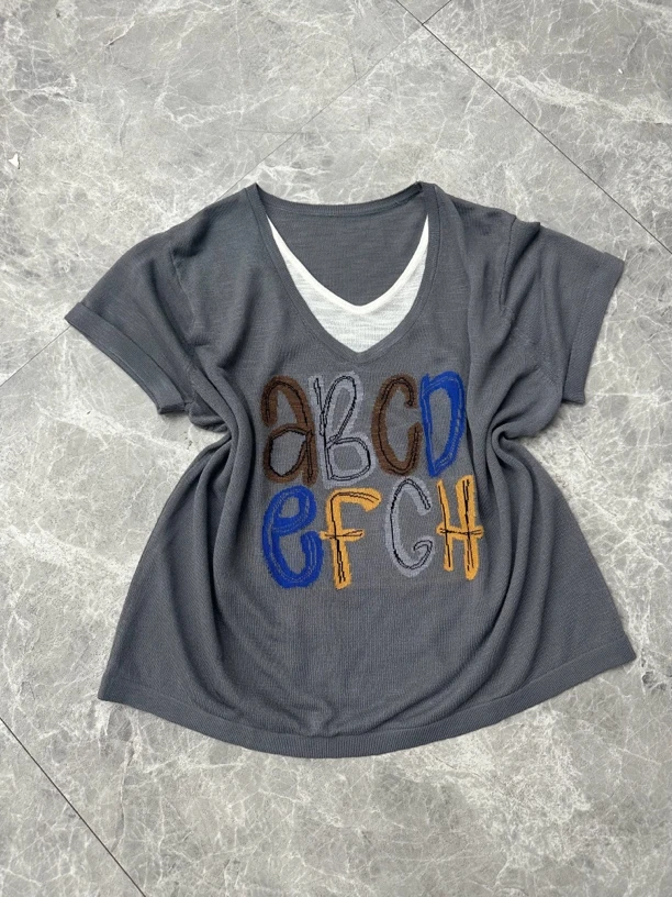 1311夏季薄款字母针织短袖