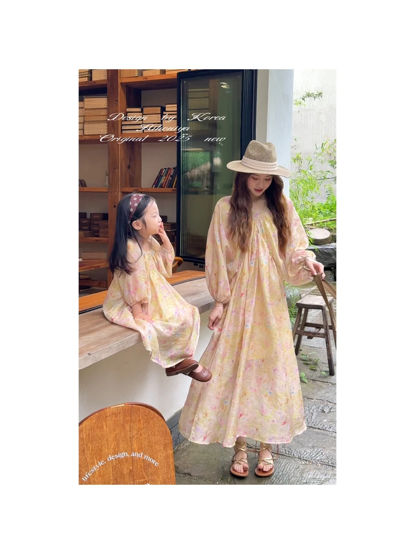 【波斯蜜语】五Hihoniya~2025夏季亲子法式压皱设计显瘦凉感连衣裙