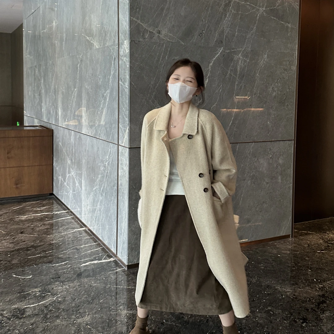 【奶糖】150小个子娃娃领长款显高双面呢大衣减龄