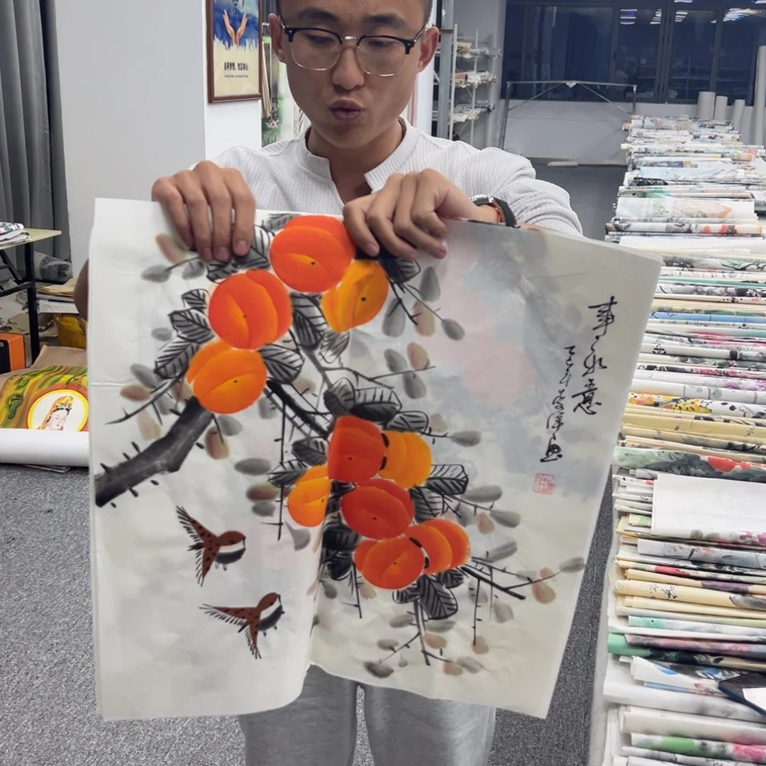 国画卖字画的小男孩