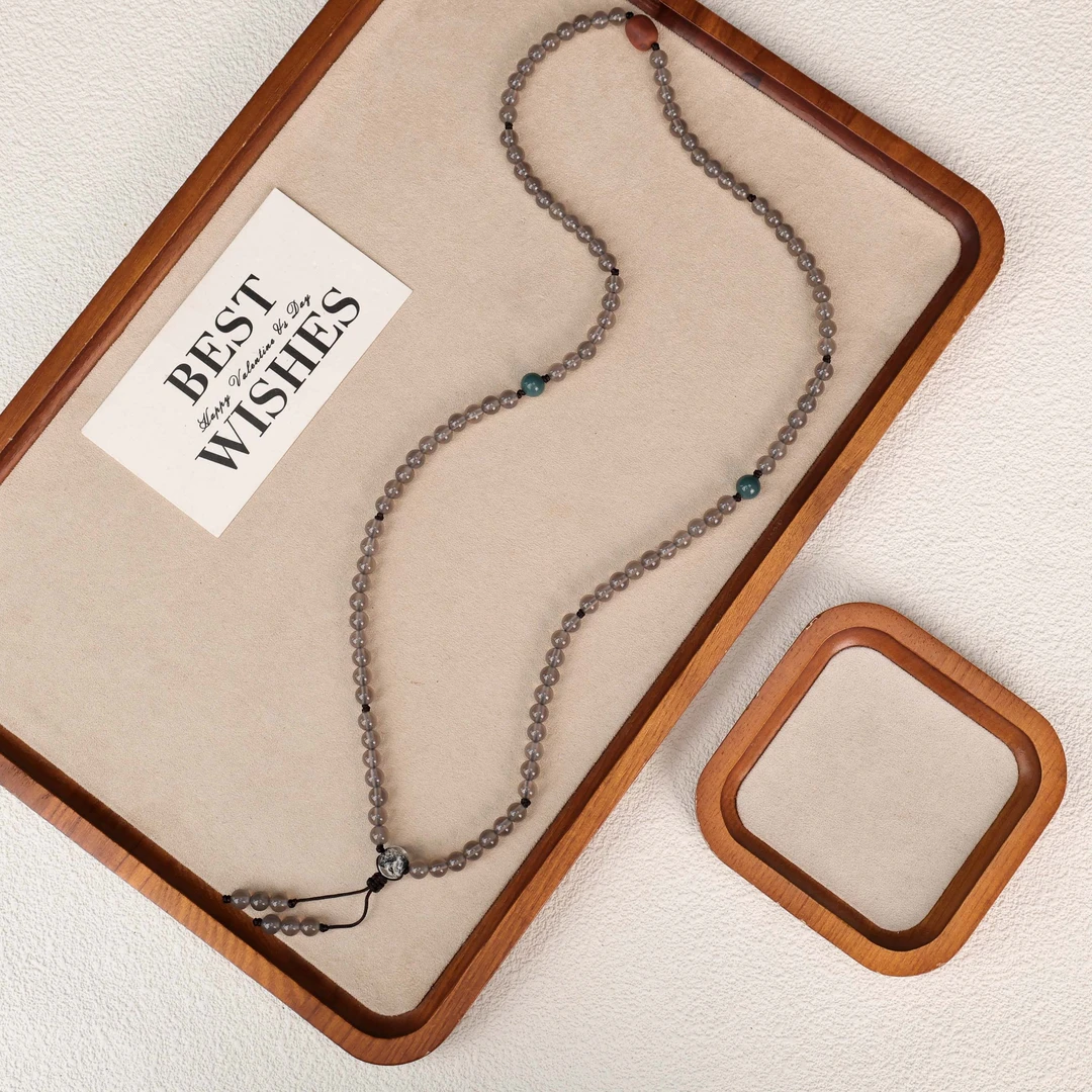 合金项链 LZ4004-1 8mm烟紫色冰种108颗项链